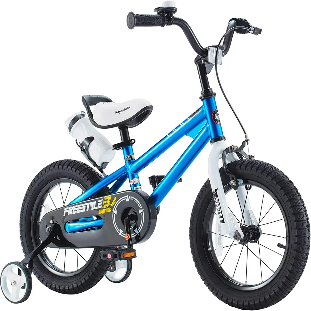 

14 In. Blue Kids Bike Boys and Girls Bike with Training wheels and Water Bottle