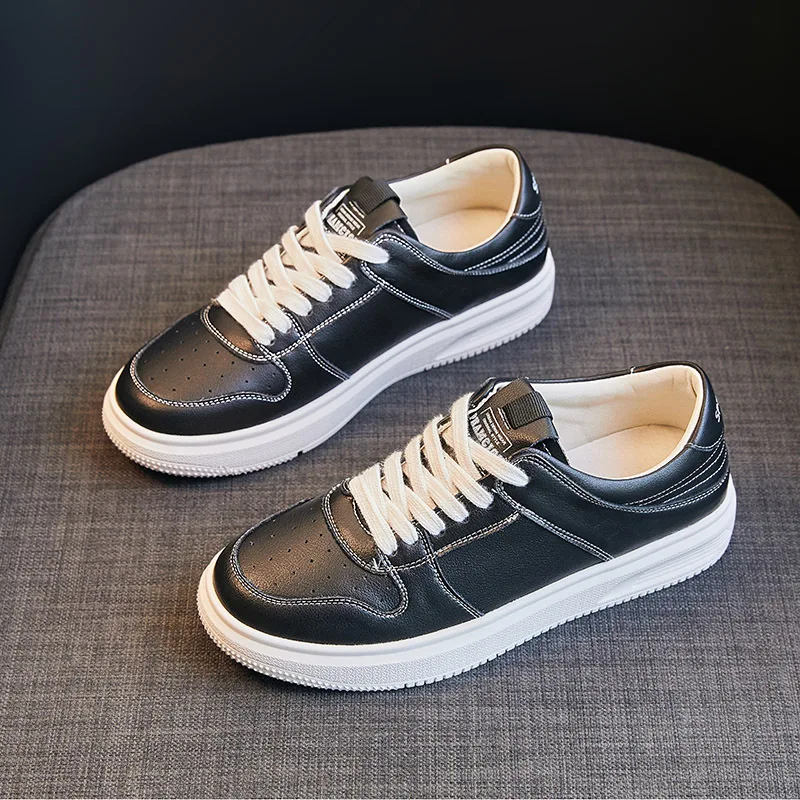 2022 Fashion Sneakers Women Genuine Leather Shoes Casual Woman White Shoes Cow Leather Ladies Sneakers Thick Sole