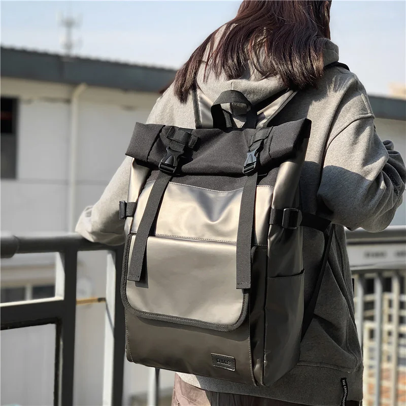 Fashion Trend  Men's Backpack Waterproof Large Capacity PU Leather  Student Schoolbag  Harajuku Travel Bag For Women Unisex