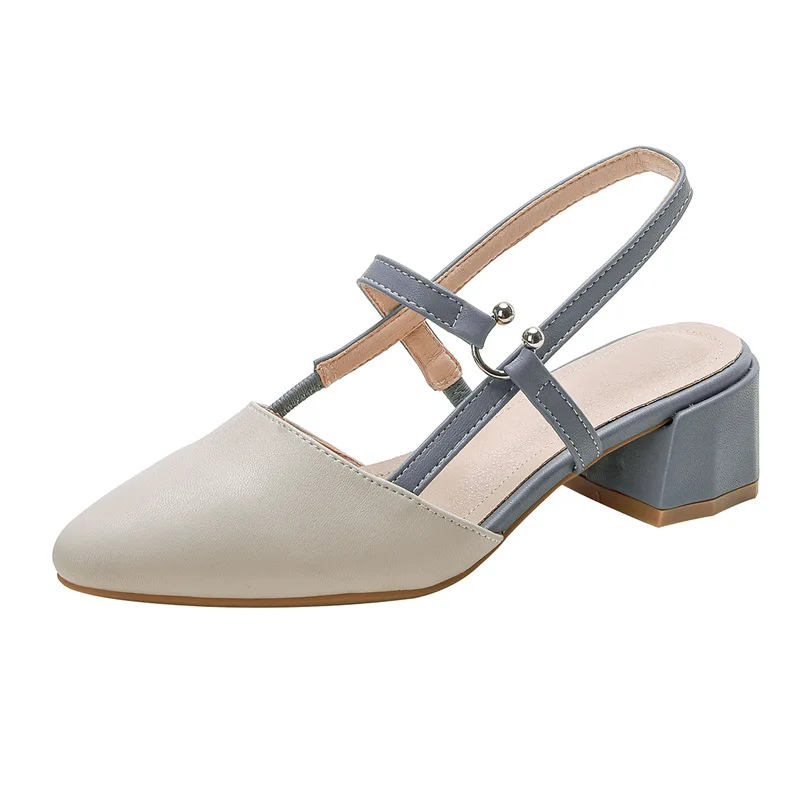 

Pointed Soft Leather Fairy Temperament Gentle Wind No Wear Thick Heels Comfortable Mid Heel Baotou Sandals