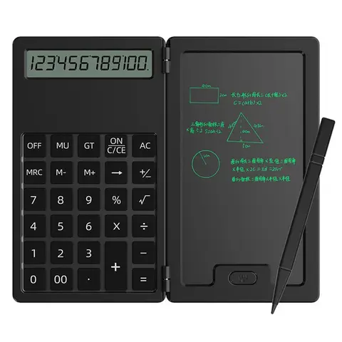 12-значный научный калькулятор со стилусом, ЖК-блокнот, математический калькулятор, складной блокнот для письма, калькулятор для счета, офиса