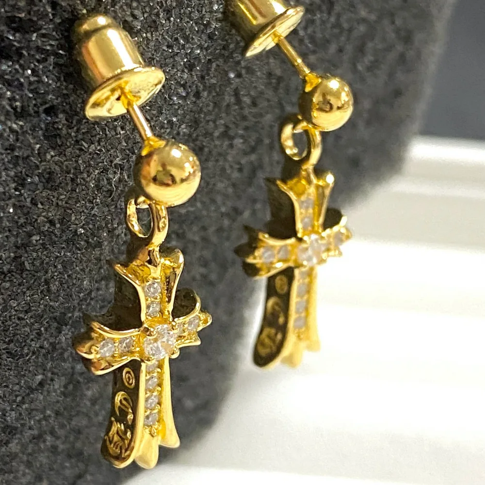 

ChromeH High Quality Cross Stud Earrings with Zircon 925 Sterling Silver Earrings Unisex Brand Logo Hip Pop Accessories Gift