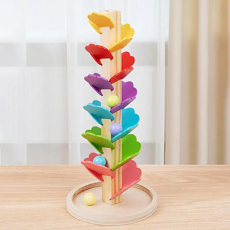 

Montessori Rainbow Building Blocks Educational Toys Wooden Tree Petal Ball Running Track Building Blocks Early Education