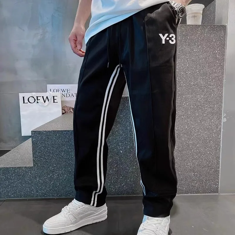 Y-3 Y3 Yohji Yamamoto Summer New Letter Printing Stripe Frivolous Straight Cylinder Men's Casual Sports Trend Wide Pants