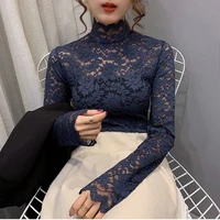 female slim sexy long sleeved lace bottoming shirt autumn womens turtleneck all match tops ladies with long sleeved t shirts