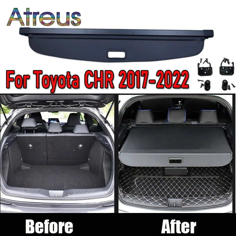 

Крышка полки багажника для Toyota CHR 2017 2018 2019 2020 2021 2022, выдвижные задние стойки, разделительные шторы, аксессуары