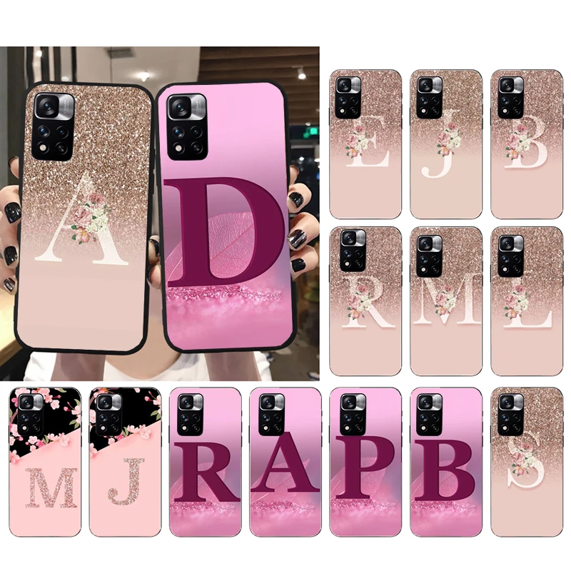 

Letter Pink Shiny Flower Phone Case for Xiaomi Redmi Note 12 Pro 11S 11 10 Pro 9Pro Note9 10S Redmi 10 9C 9A Funda