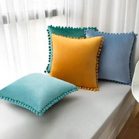 velvet cushion cover decorative throw pillow case soft solid color home decor living room sofa seat coffee shaggy ball pillowcas