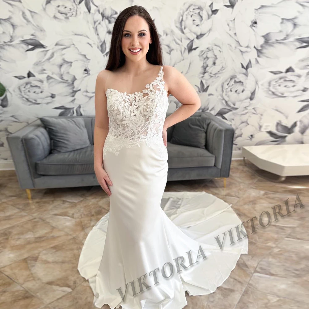 

VIKTORIA 2023 Novelty Wedding Dresses For Women Bride Sleeveless O-neck Mermiad Satin Appliques Vestidos De Novia Custom Made