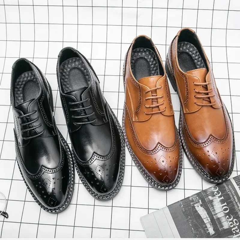 

Деловые классические повседневные туфли Британский кожаный костюм для жениха увеличивающие рост свадебные кожаные туфли на мягкой подошве мужские летние туфли