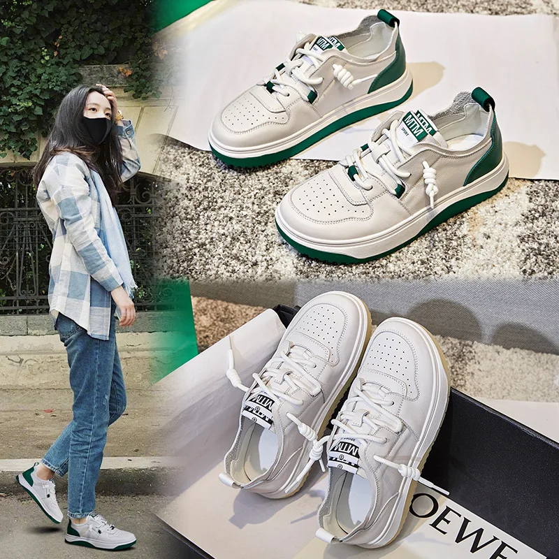 

First Layer of Cowhide White Shoes Women's 2022 Spring New Single Shoes Big Head Flat-bottomed One Pedal Leather Sneakers