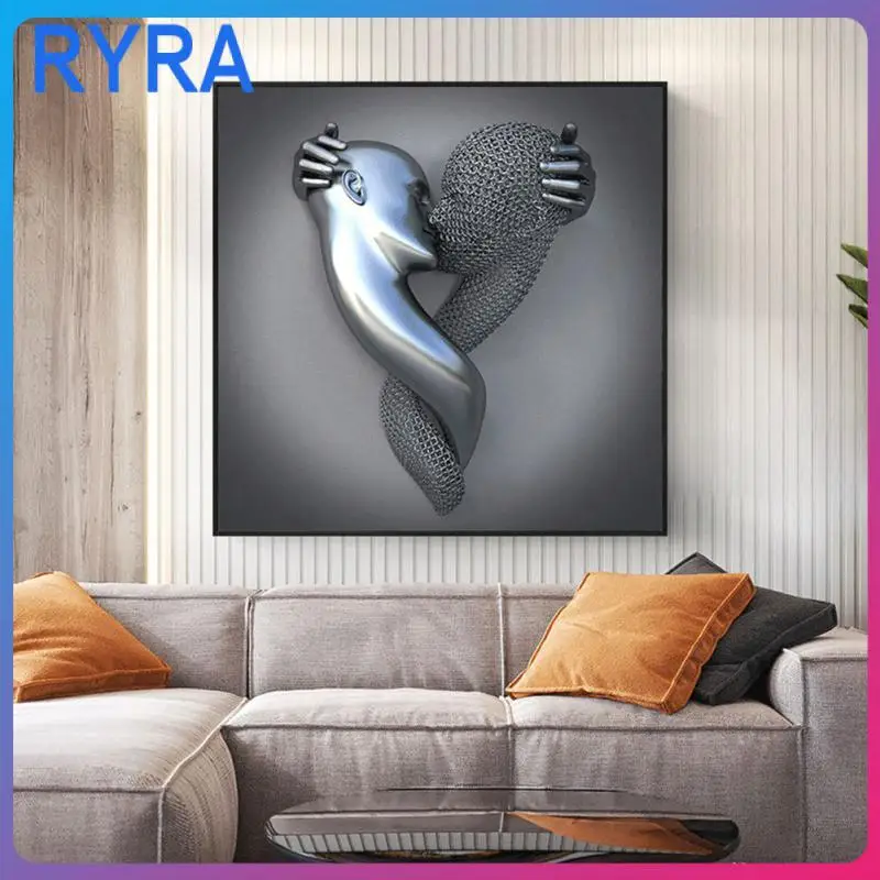 

Струйная железная скульптура, персонаж, подвесная живопись, абстрактная парная стальная проволока, живопись, декор для гостиной, холст