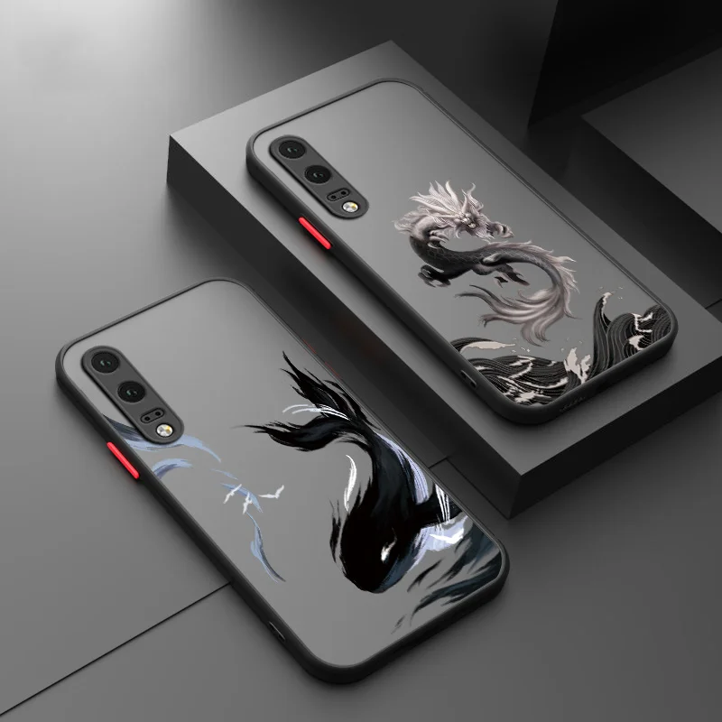 luxury dragon fish phone case for huawei honor 10x lite 9x 20 30 50 y7a p smart 2021 p50 p40 p30 p20 pro nova 5t frosted cover free global shipping
