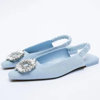 zrack 2022 summer new brand women blue sexy flat sandals fashion luxuty crystal buckle slingback ladies elegant woman shoes