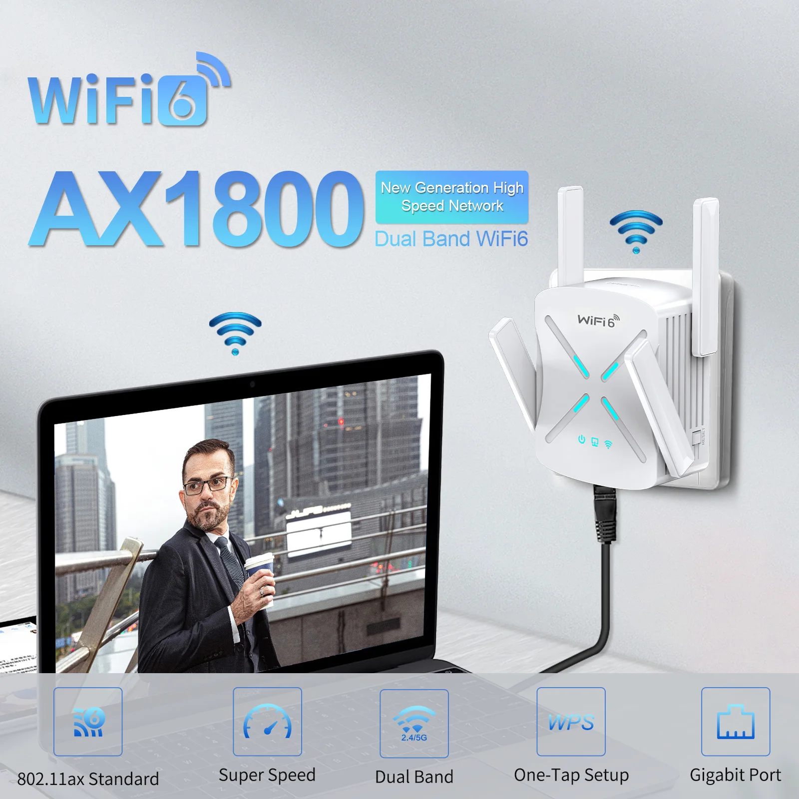 WiFi 6 Extender 1800Mbps/WiFi 5 1200Mbps Extender Dual Band 2.4G&5.8G Wireless Repeater WiFi Range Booster AP/Router 4 Antennas