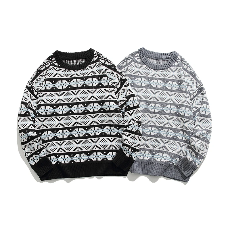 Мужской осенне-зимний пуловер с круглым вырезом свитер геометрическим узором в