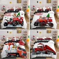 christmas truck printed duvet cover single king size 23pcs comforter covers with pillowcase kids new year gift cars bedding set
