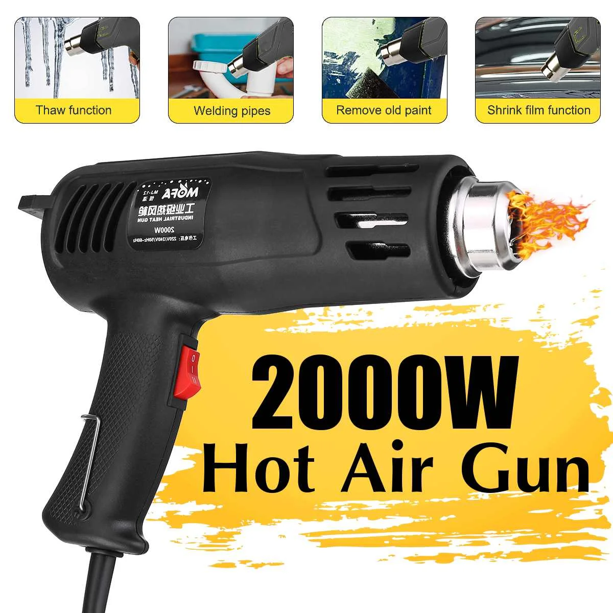 

220V 2000W Advanced Hot Air Gun Temperatures Adjustable Electric Heat Gun Shrink Wrapping Industrial Building Hair Dryer