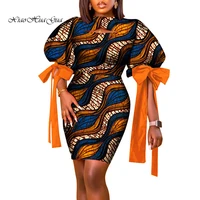 fashion women african dress african clothing puff sleeve knee length dress customized african print bazin riche dress wy8938