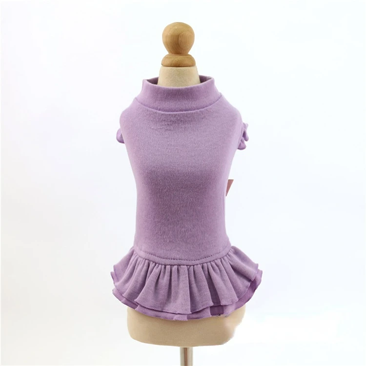

Pet Concise Solid Colour Fly Sleeve Dog Base Dress Kitten Puppy Clothes Dog Dress for Small Dog Autumn Winter