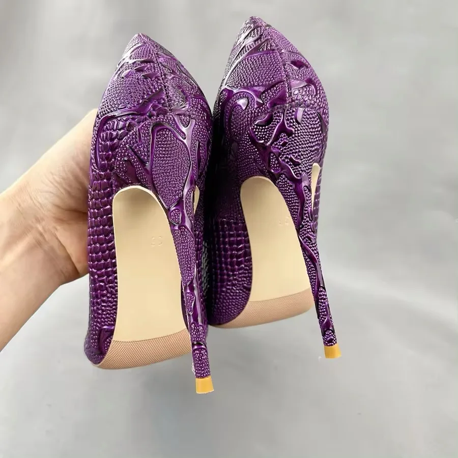 Новые туфли на высоком каблуке 12 см милые Мэри Джейн с фиолетовым змеиным принтом