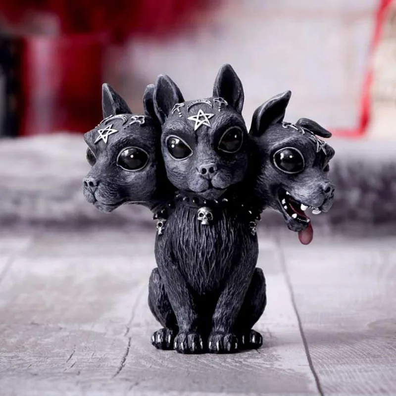 

Animal Figurines 3 Heads Dog Statue Decorative Figurines Resin Crafts Halloween Ornament Desk Decoration Home Decor Gift