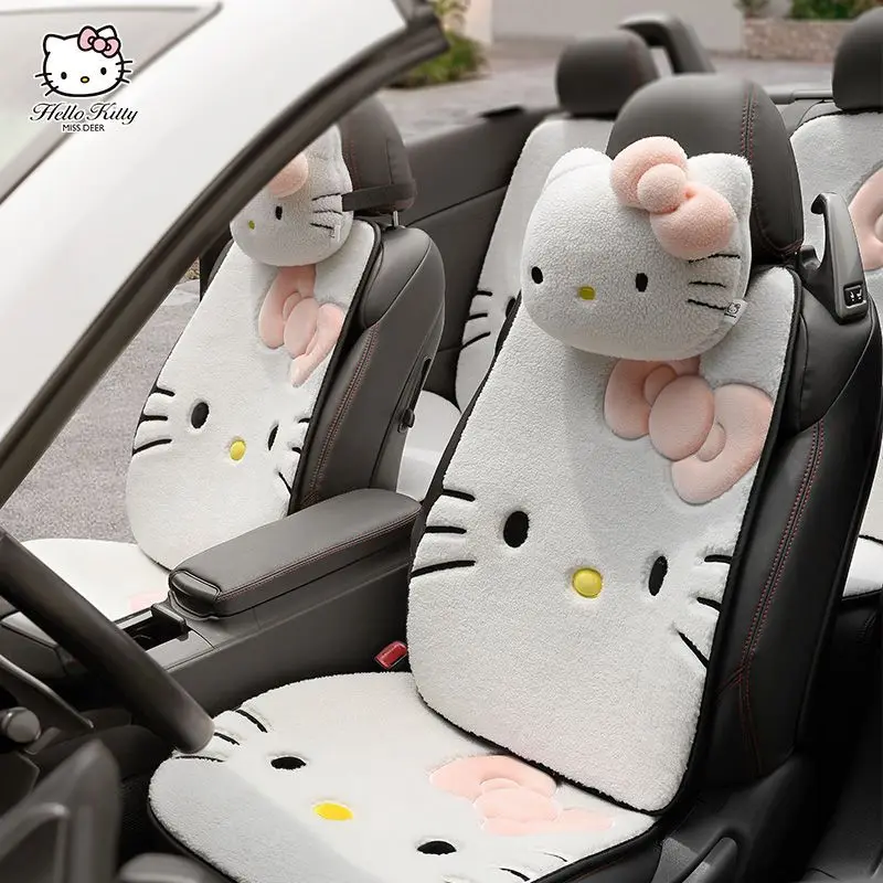 

Sanrio Winter Car Cushion Single Seater Female Cute Hellokitty Winter Thickened Warm Lamb Fleece Anti Slip Interior Cushion