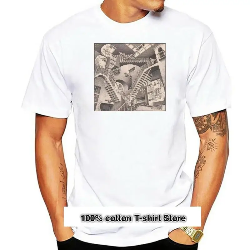 

Camiseta con estampado personalizado para adultos, camisa con estampado de relatividad óptica, ilusión M C Escher