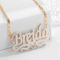 two tone double layer heart nameplate pendant custom 18kgold plated stainless steel name necklace personalized jewelry gift wome