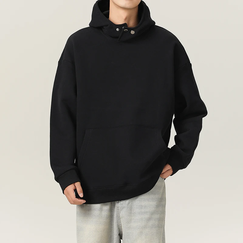 Толстовка мужская с высоким воротником свитшот металлической пряжкой худи в