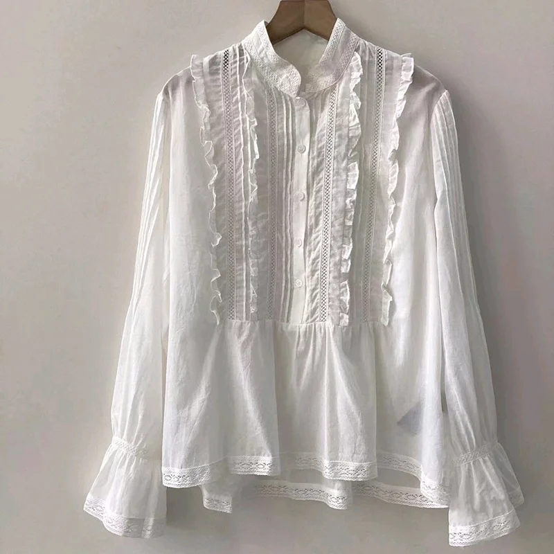 Женская рубашка весна/лето 2024 новый стиль дизайн Sense небольшой воротник-стойка с