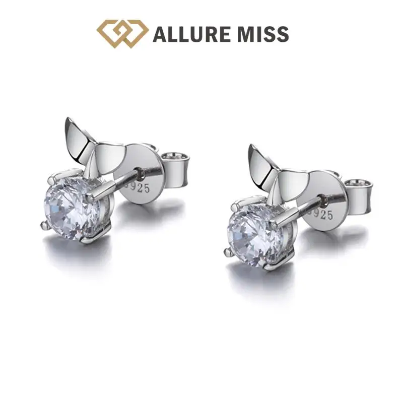 

Fishtail Earrings for Women Moissanite 100% 925 Sterling Silver Stud GRA Certified D color White Gemstone Round Brilliant Cut