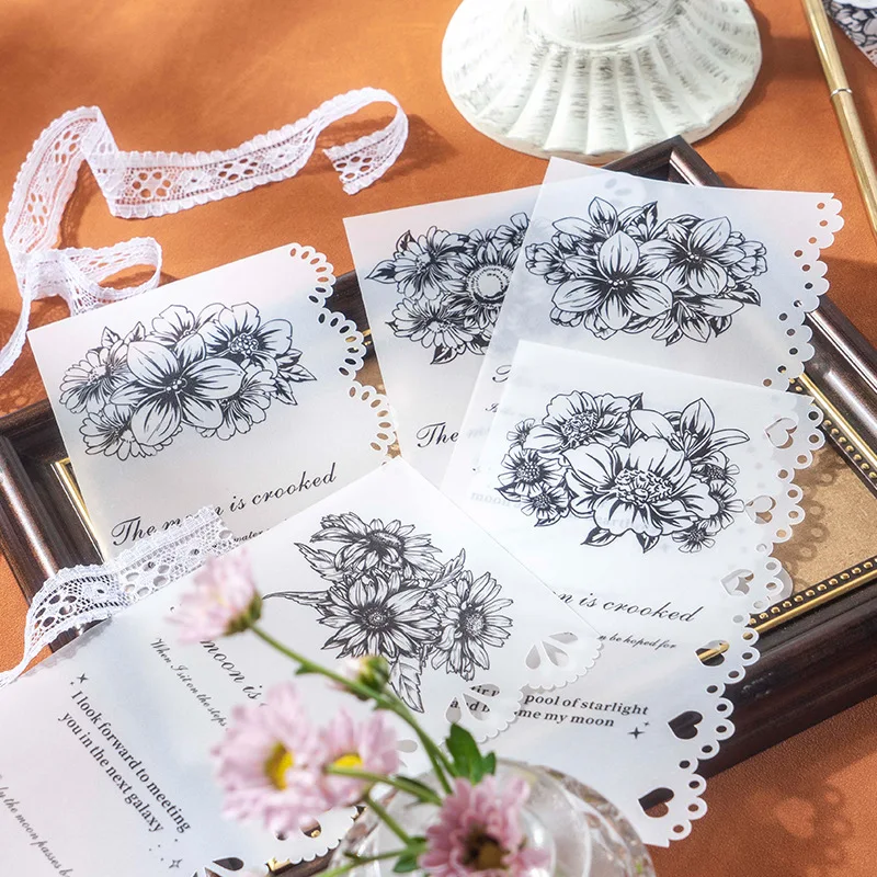 

10pcs/lot Memo Pads Material Paper flower and alice Junk Journal Scrapbooking Cards Retro Background Decoration Paper