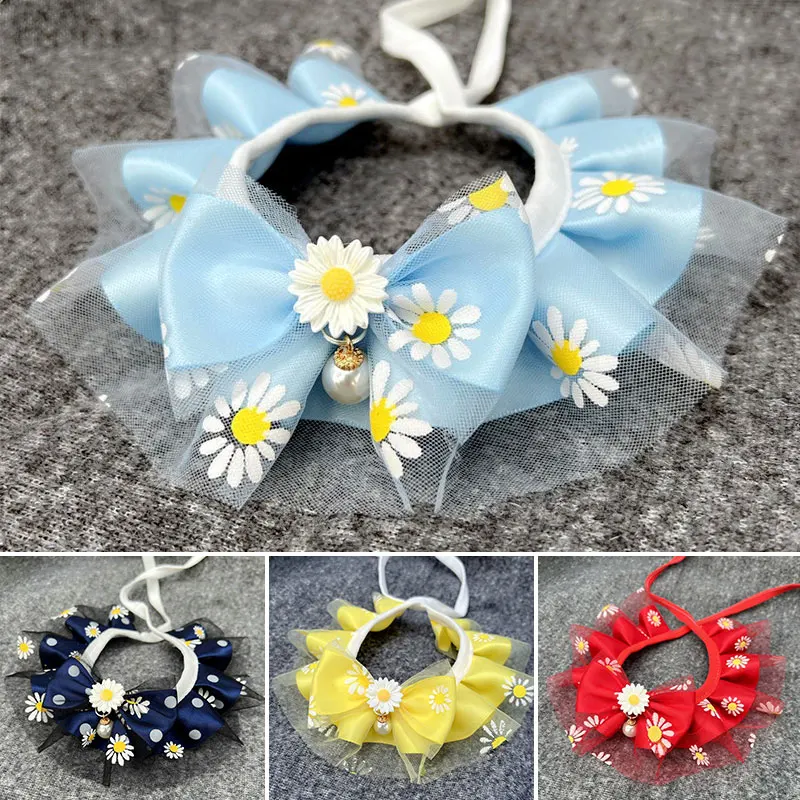 

1pc Dogs Cats Pet Collar Lace Bib Necklace Necktie Daisy Scarf Collar Bowknot Neckerchief Lovely Bows Tie Puppy Pet Accessories