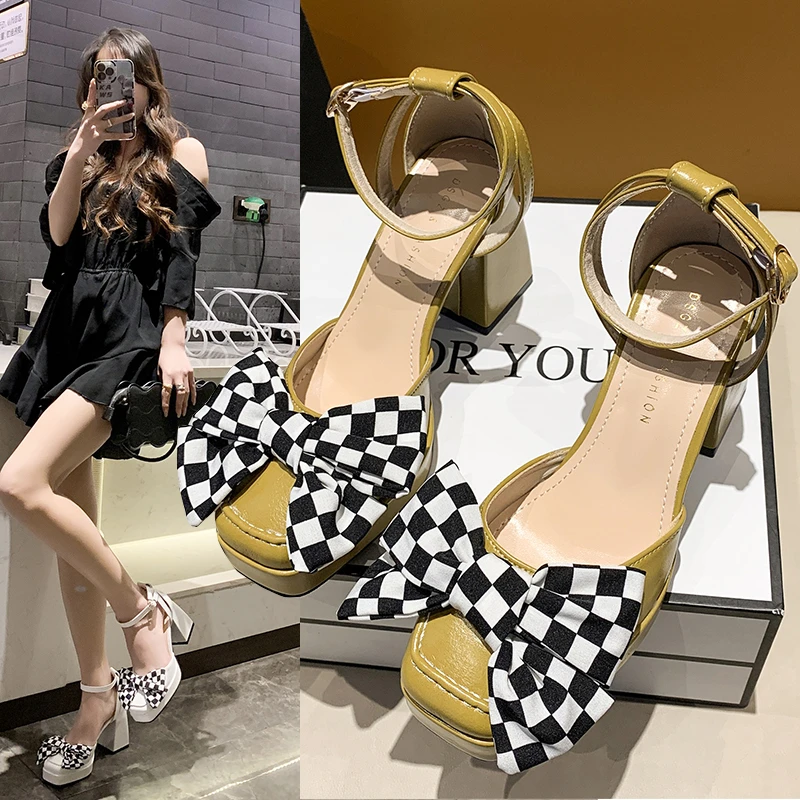 

9 CM Mary Jane Thick-heeled Platform Shoes Women's Sandals High-heeled Shoes 2022 Spring Summer New Black Bow Niche Design Shoes