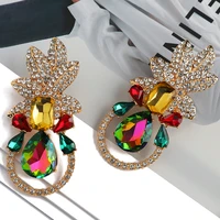 fashion gold metal leaves full colorful crystal geometric dangle earrings for women girl 2022 luxury design vintage jewelry