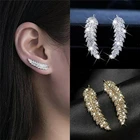 Новые модные Великолепные серьги-каффы с перьями для подъема к ушам легсветильник роскошные свадебные серьги с кристаллами и бриллиантами для женщин ювелирные изделия