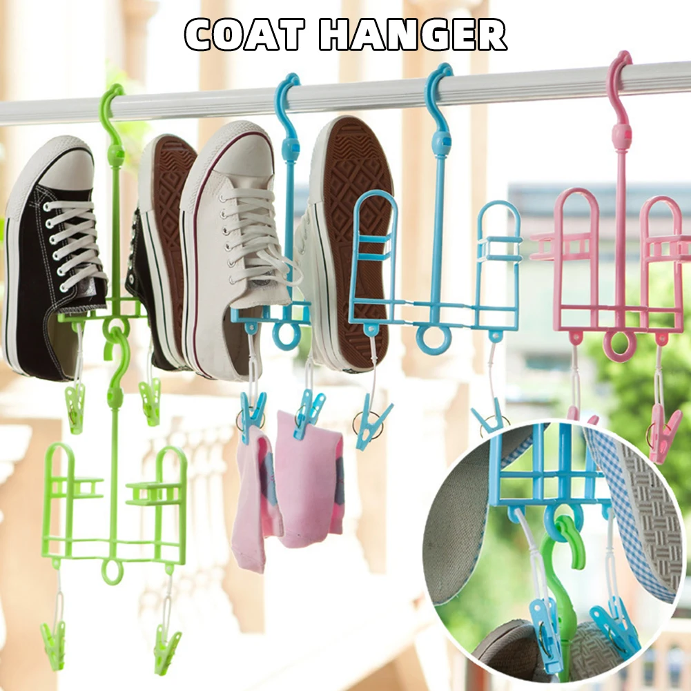 

3pcs 360° Free Rotating Shoe Drying Rack With 2 Clips Anti-silp Windproof For Balcony