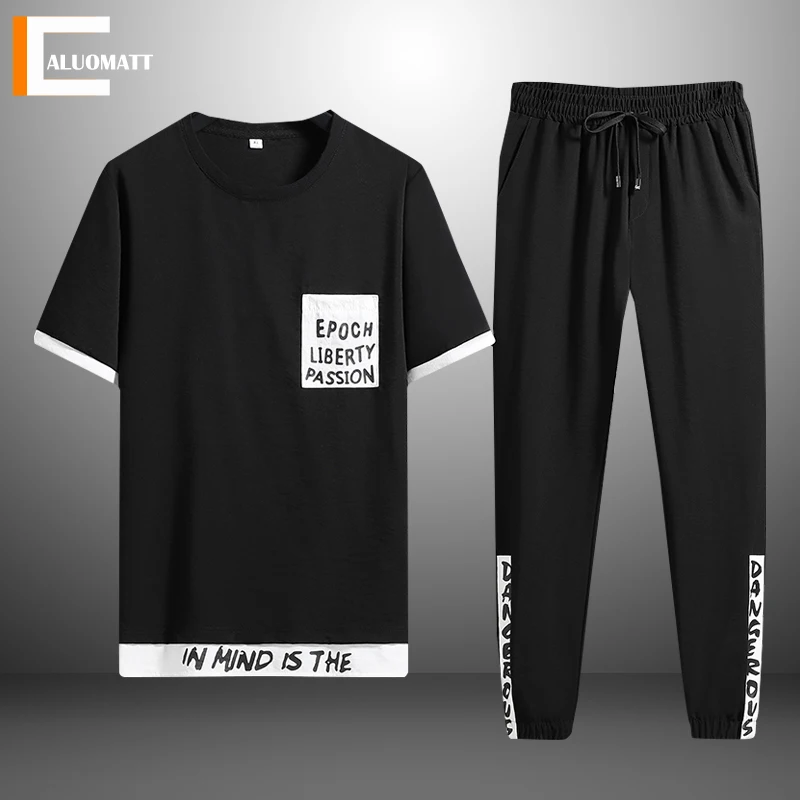 

Men's Sets Hip Hop Streetwear Summer Sportswear Suit Male Print T-shirt + Pants 2 Pieces Set Fashion Casual Pullover Plus Size