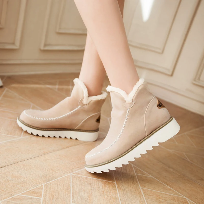 

Classic Women Winter Boots Suede Ankle Snow Boots Female Warm Fur Plush Insole High Quality Botas Mujer Slip On Platform Shoes