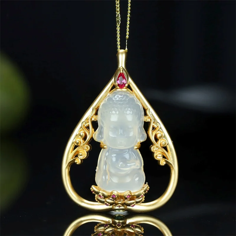

Hot Selling Natural Hand-carved Inlay Copper Plated 24k Baby Buddha Necklace Pendant Fashion Jewelry Men Women Luck Gifts1