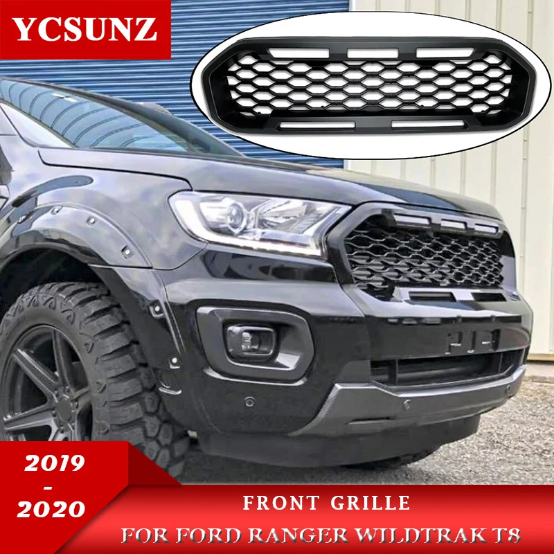 

ABS matte black Car Racing Grilles With Light Front Grilles Cover Without LED Accessories For Ford Ranger wildtrak T8 2019 2020