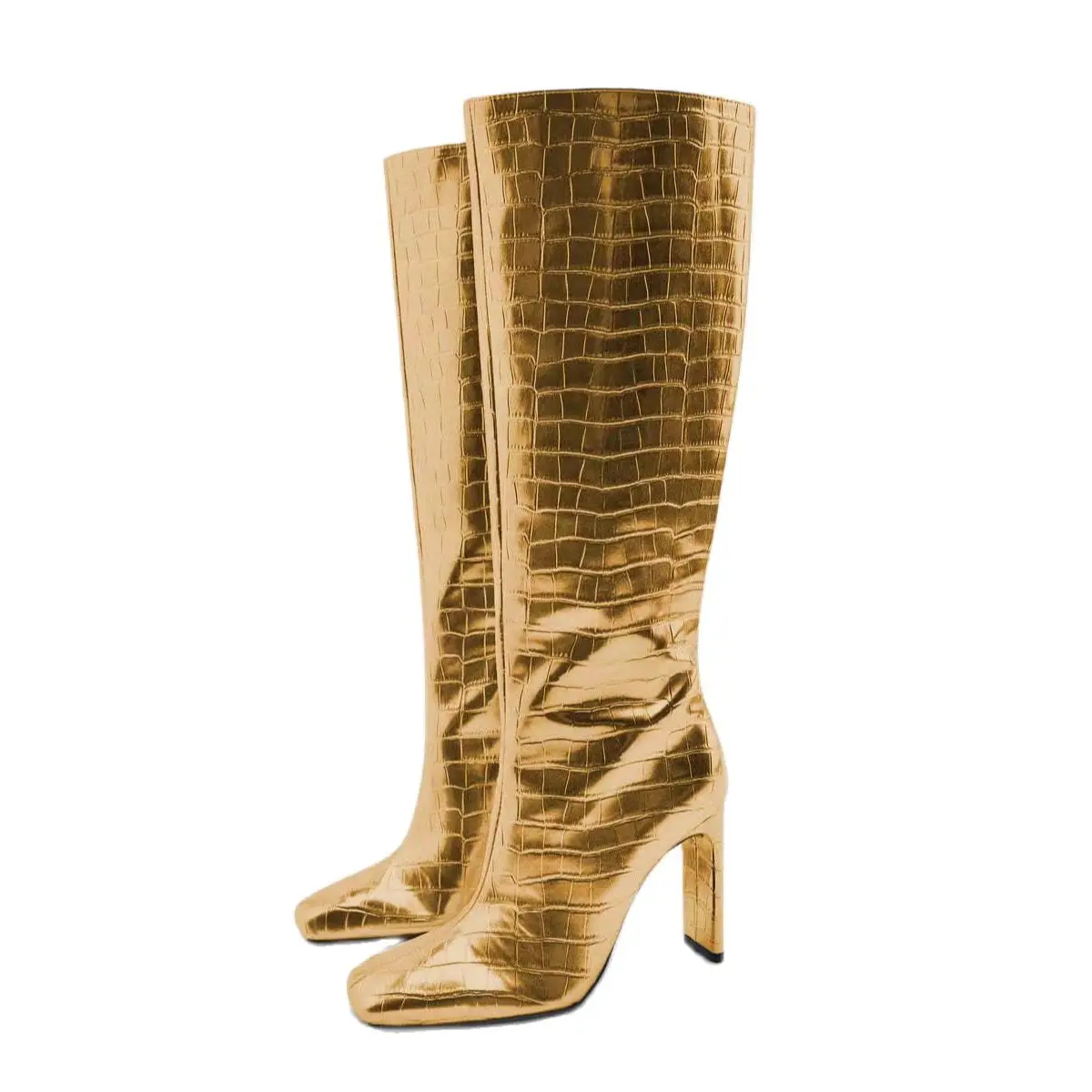 Dovereiss 2023Fashion Female Gold Silver Stilettos Heels  Zipper Winter Sexy New Square To Knee High Boots  Big Size 40 41 42 43