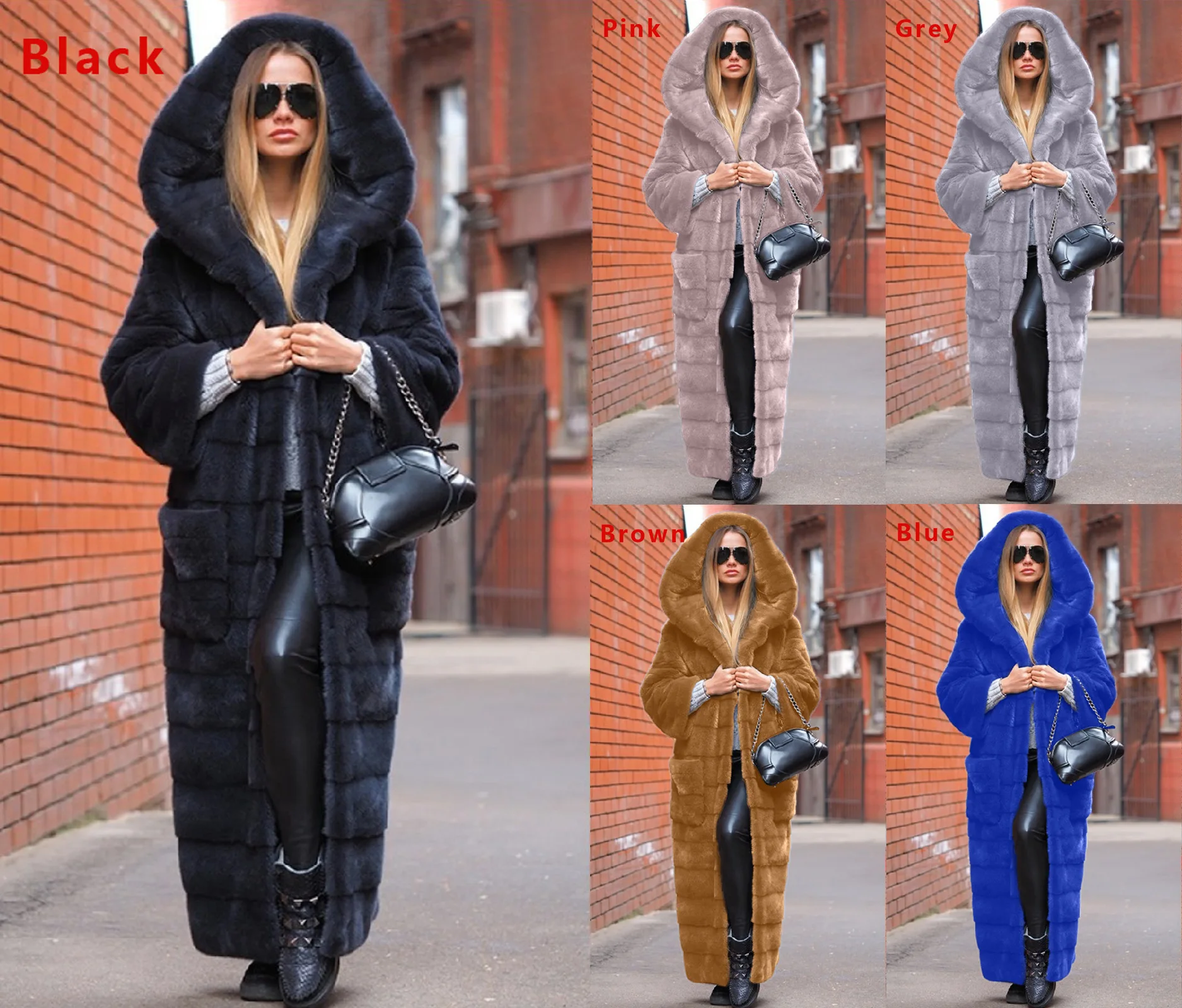 2022 autumn new faux fur coat hooded cotton coat thickened and lengthened plush coat female coat windbreaker