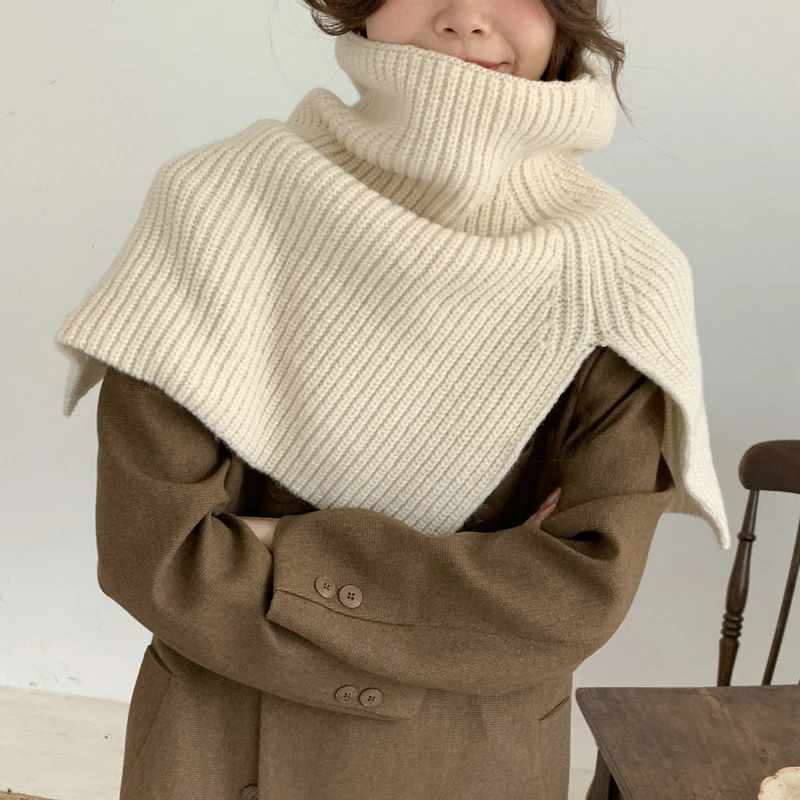 

Winter Knitted Scarf for Women Thick Shawls and Wraps Solid Color Muffler Woolen Yarn Neckerchief Poncho Echarpe Femme Bufanda