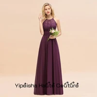 yipeisha grape purple sheath bridesmaid dresses 2022 new scoop wedding party gowns with lace summer sleeveless m%c3%a8re formelle rob