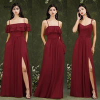 50 colors chiffon bridesmaid dresses with pockets ruffle sexy spaghetti strap backless formal women wedding prom party gown 2022