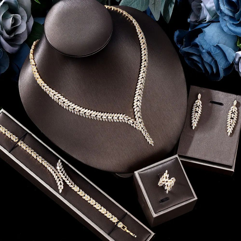 

Luxury Brilliant Zirconia Necklace Earrings Rings Bracelets Set for Women CZ Drop Bridal Wedding Jewelry Sets