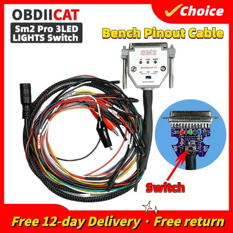 3 светодиодный лампы с переключателем Boot Bench Cable DB25 ECU Bench Pinout Cable Write ECU BATT VCC KLINE CAN-L для SM2 PRO + J2534 VCI Read