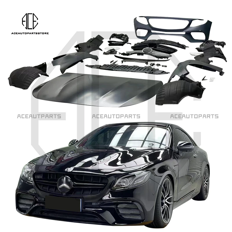Фото Комплекты обвесов для 2-дверного Mercedes-Benz E-класса W238 2016-2020 годов выпуска, модернизация до E63s: передние бамперы с решеткой радиатора, крылья, капоты, задний диффузор с насадкой. №1